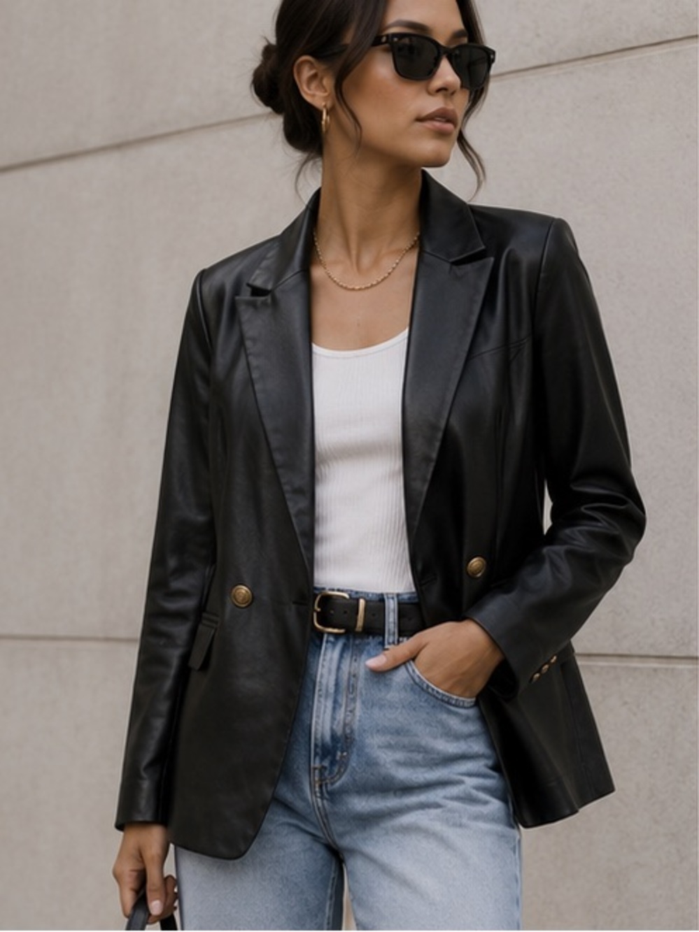 BB Dakota by Steve Madden Black Faux Leather Button Blazer Size M